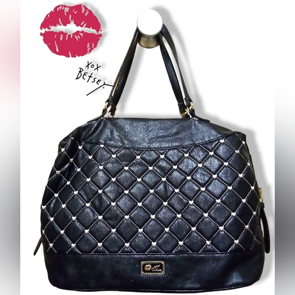 Betsey Johnson Handbags - Betsey Johnson Black Satchel White Hearts